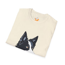 Carregar imagem no visualizador da galeria, Border Collie Portrait T-Shirt — Cute Black & White Dog Graphic Tee