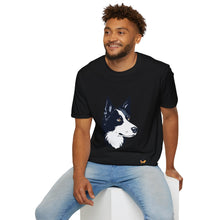 Carregar imagem no visualizador da galeria, Border Collie Portrait T-Shirt — Cute Black &amp; White Dog Graphic Tee
